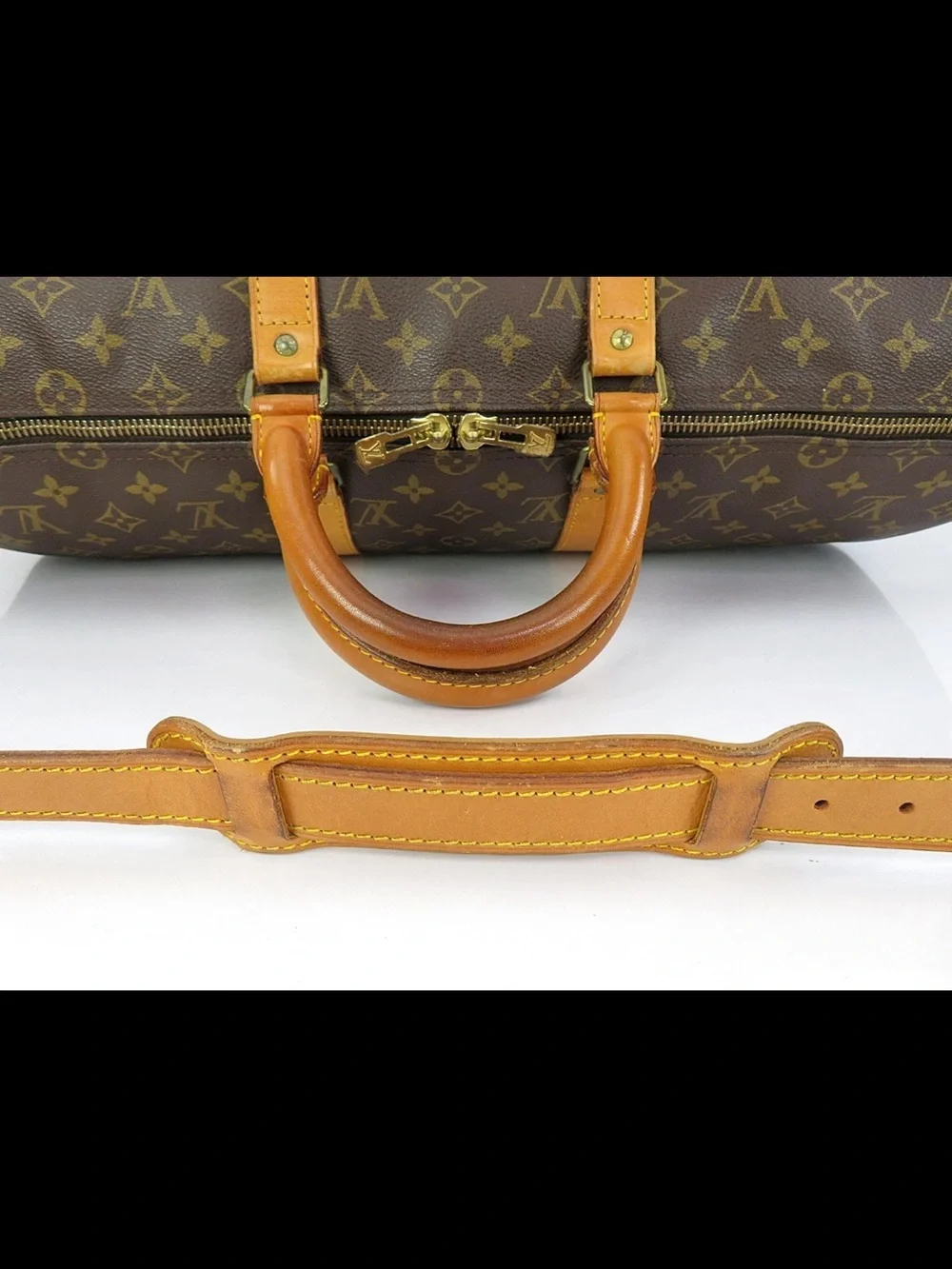 Louis Vuitton Brown Monogram Duffel with Tan Leather Trim